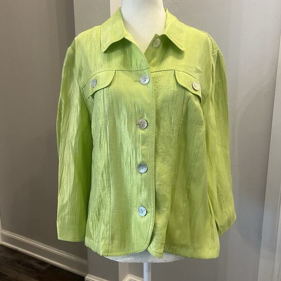 Ruby Rd. Tops - Ruby Rd Woman Jacket Lime Green Buttons Flap Pockets 3/4 Sleeve Size 16 (A0125)